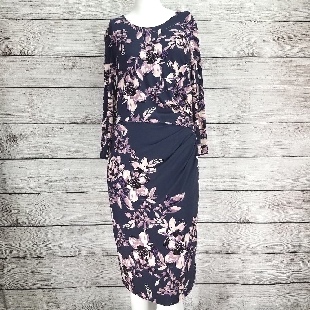 Eliza J Size 6 Elegant Sheath Dress Multi Floral print 3/4 Sleeves